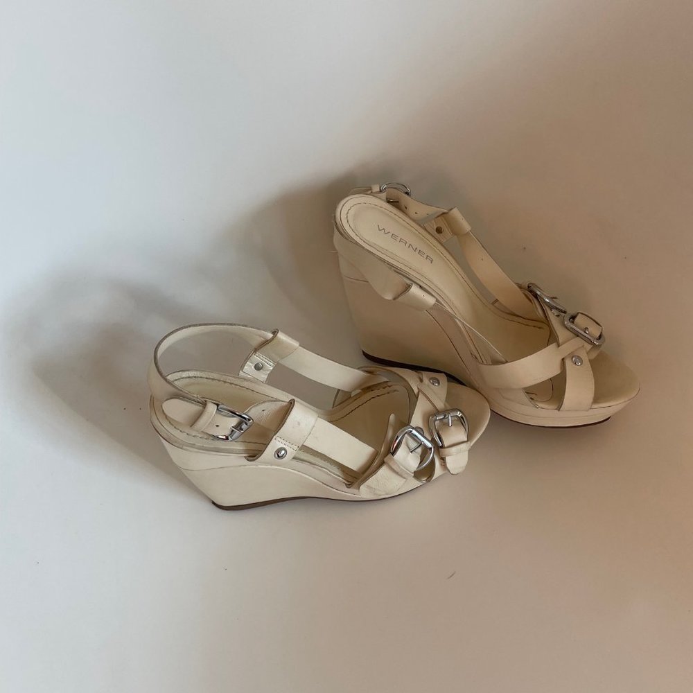 Cream Leather wedge sandals pre loved size 7